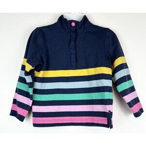 Joules Girls Navy Blue Rainbow Striped Quarter Snap Sweatshirt Pullover Size 6